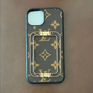 Monogram Phone Case with Gold Ring - Brown